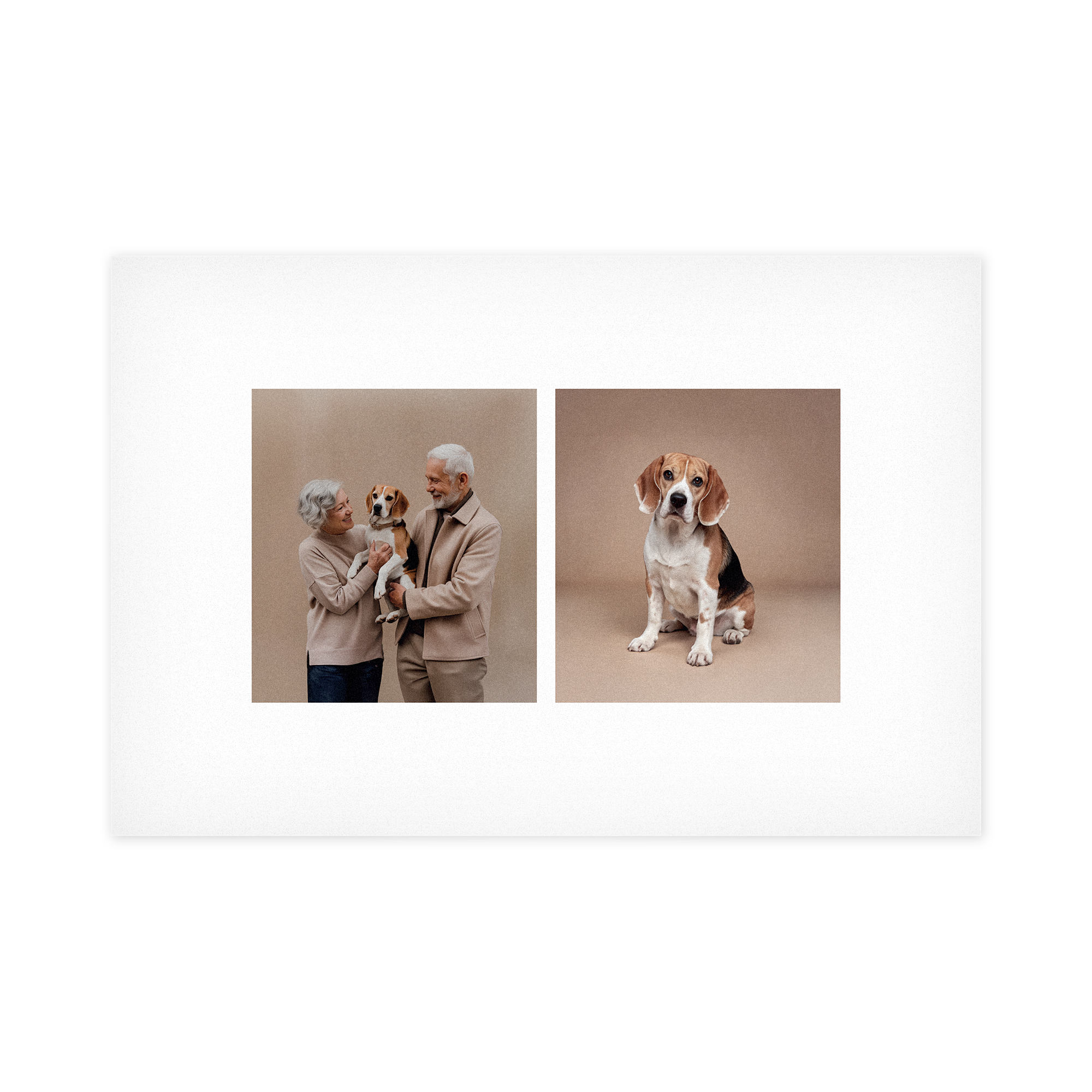 Panneau en PVC personnalisé avec deux photos imprimées dont un couple avec un chien et une photo du chien seul pour une déco à votre image