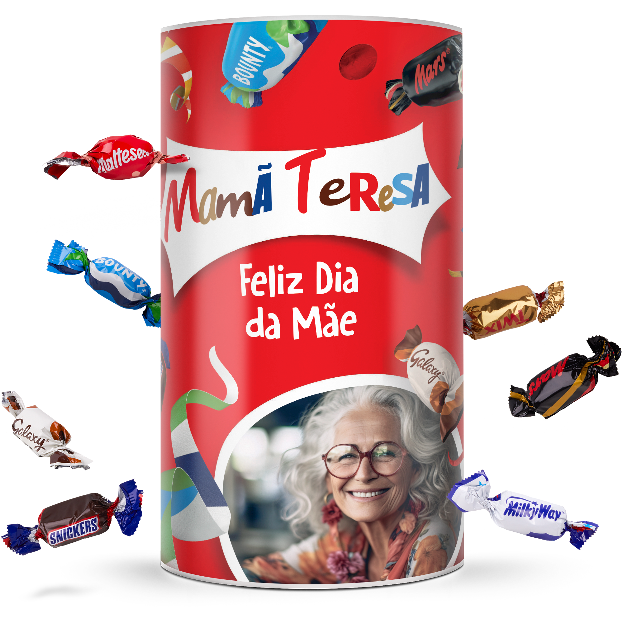 Tubo Celebrations com nome e foto