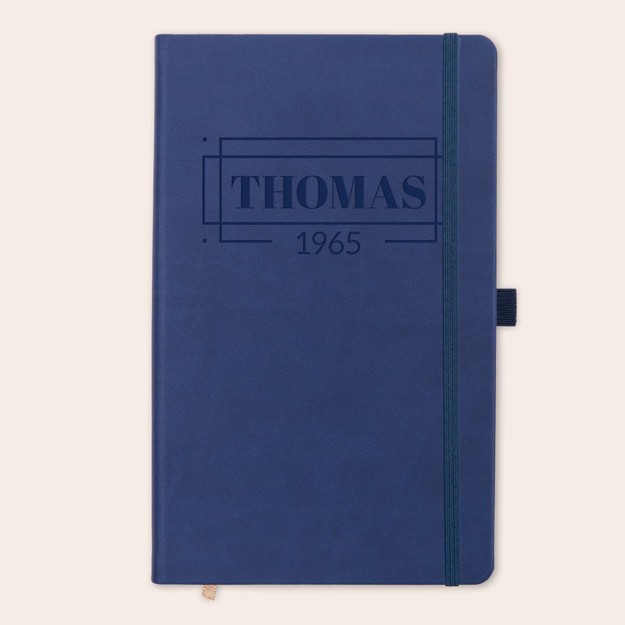Caderno dia dos pais O notebook multifuncional azul marinho com nome THOMAS e ano 1965 gravados a laser, um presente original do Dia dos Pais