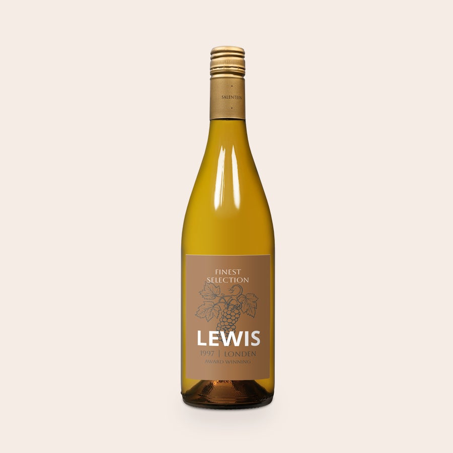 Personalised Wine Gift - Salentein Chardonnay Salentein Chardonnay with a brown personalized label featuring grapes, text, and the name LEWIS.