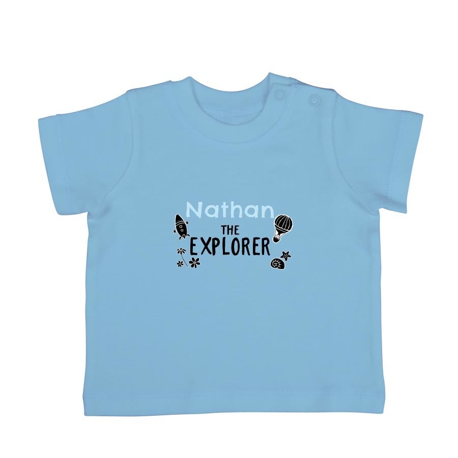 Babyskjorta med tryck - kort ärm - babyblå - 50/56