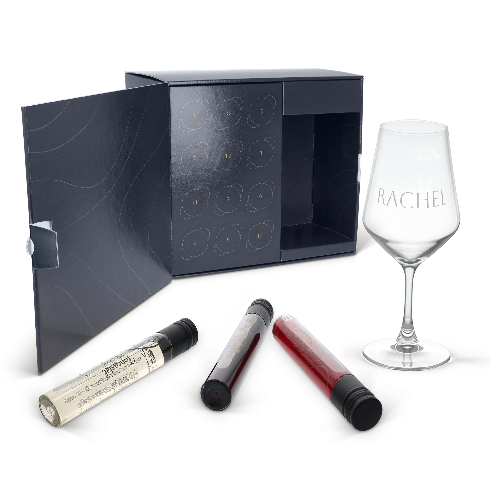 Calendário do advento de vinho personalizado - com copo gravado