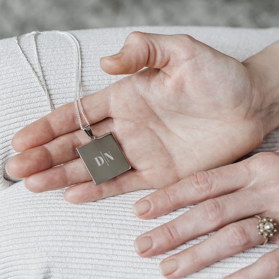 Personalised pendant - Square - Name/Text - Silver colour Personalised pendant - Square - Name/Text - Silver colour