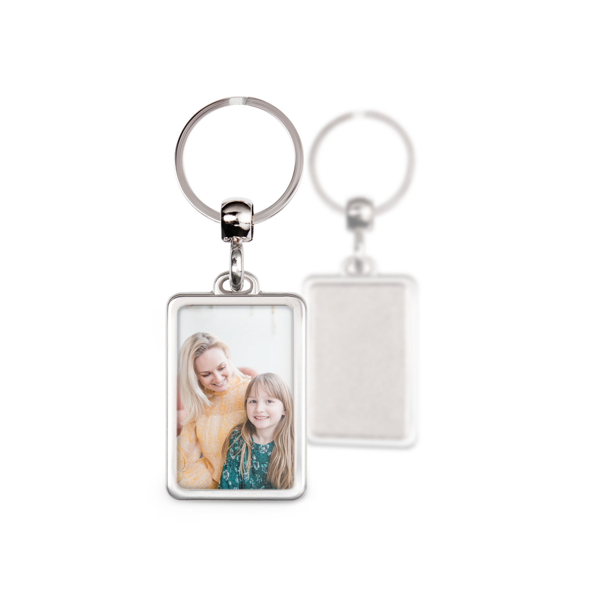 Rectangular photo keyring with a mother and child printed on it for a personalized surprise for your super mother