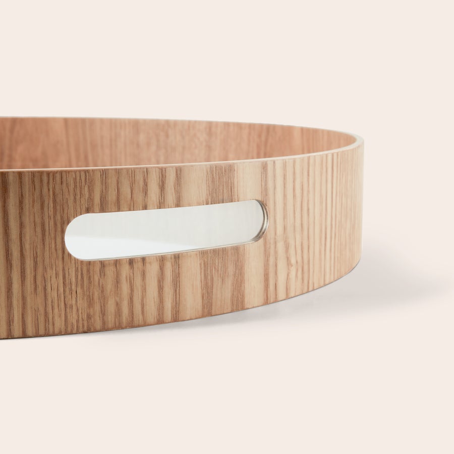 Rond dienblad bedrukken Rond houten dienblad met uitgesneden handvaten, klaar om bedrukt te worden met eigen ontwerp