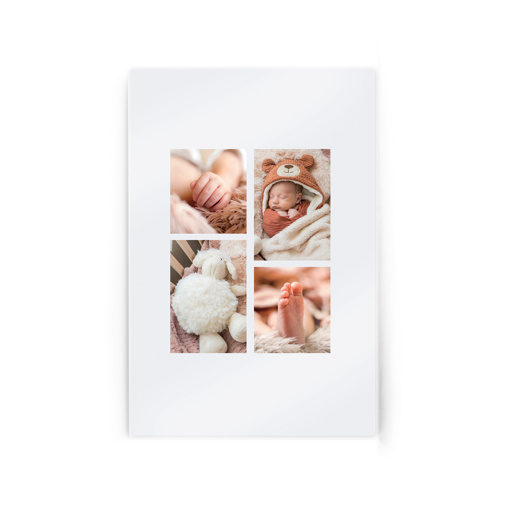 Quatre photos d'un bébé imprimées sur plexiglas pour un cadeau personnalisé original