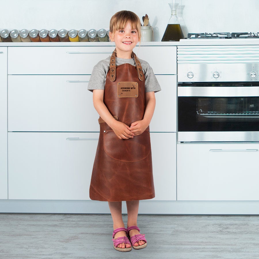 Personalised Leather Children's Apron - Brown