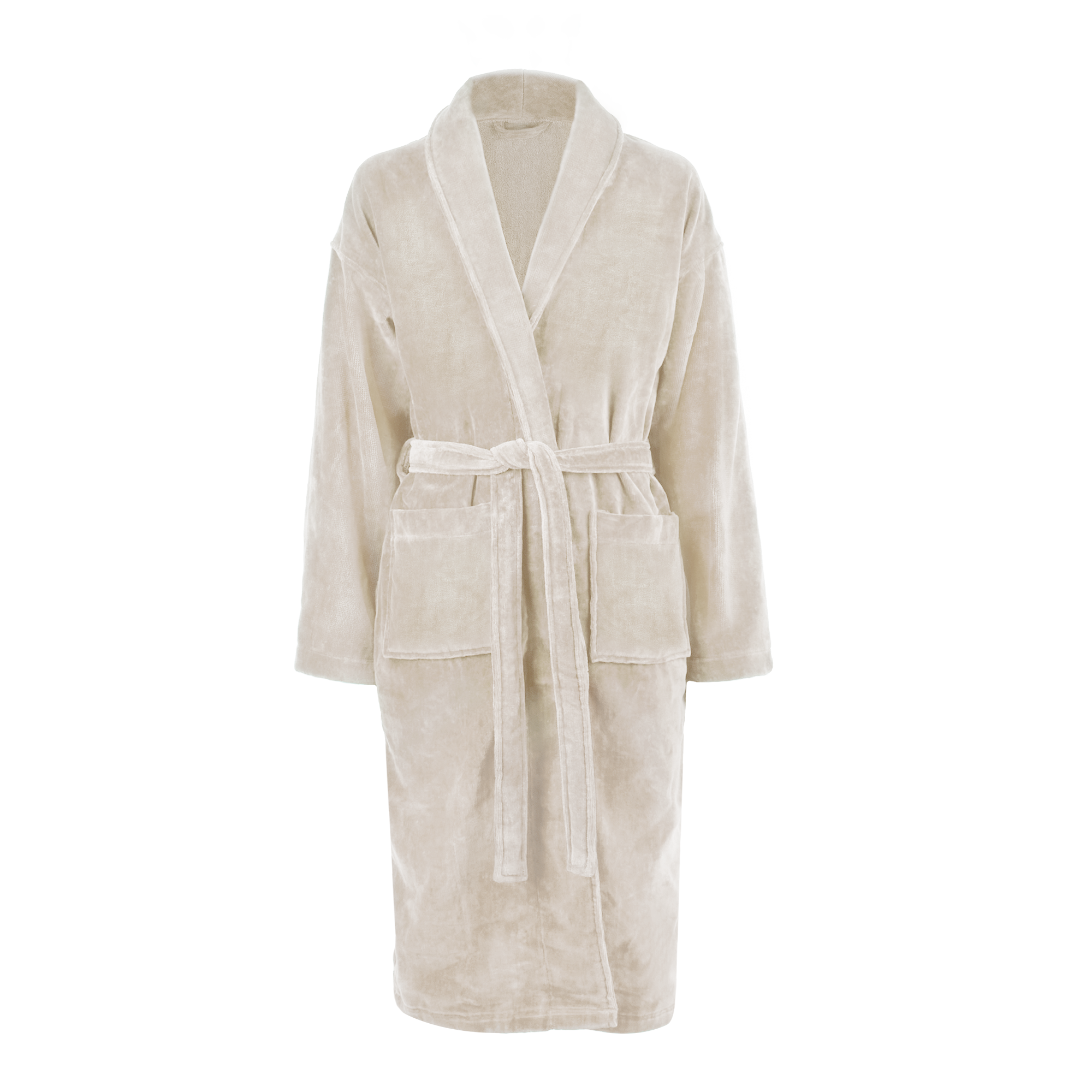 Cream personalized bathrobe with a shawl collar, embroidered with a name or text