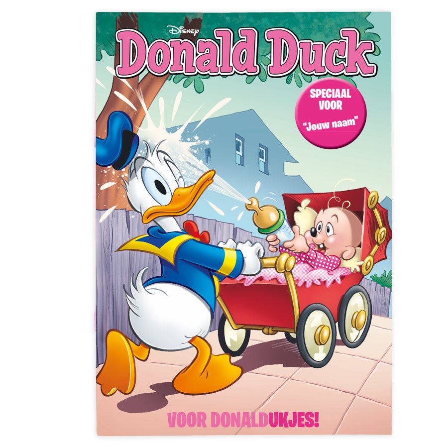 Donald Duck - Geboorte - Tijdschrift met naam en foto (meisjesversie)