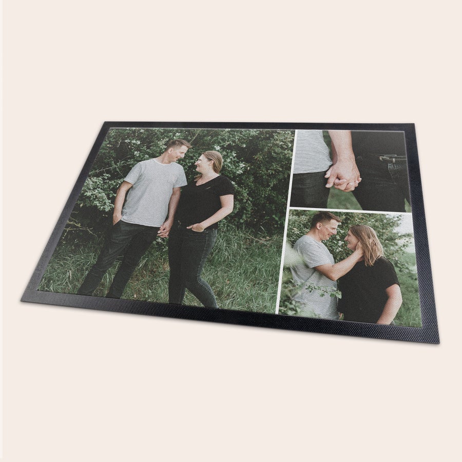 Capacho Tapete de entrada personalizado com fotos de um casal, perfeito para surpreender alguém especial.