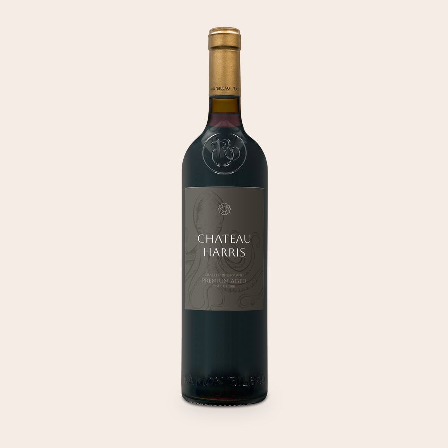 Personalizované červené víno Ramon Bilbao Gran Reserva Fľaša červeného vína Ramon Bilbao Gran Reserva so štítkom Chateau Harris na darček.