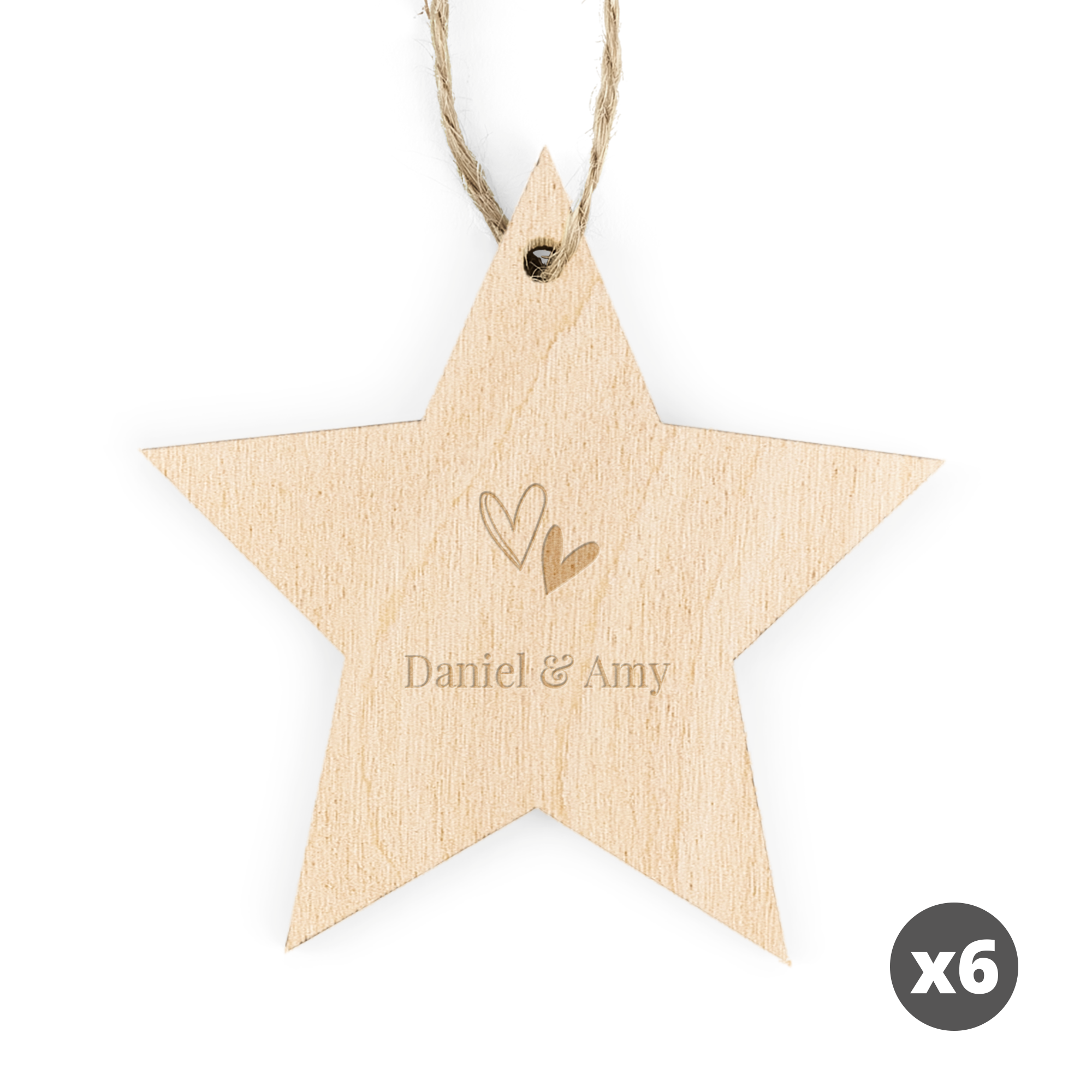 Stella in legno per albero di Natale incisa con nome e cuori personalizzata per decora l albero di Natale