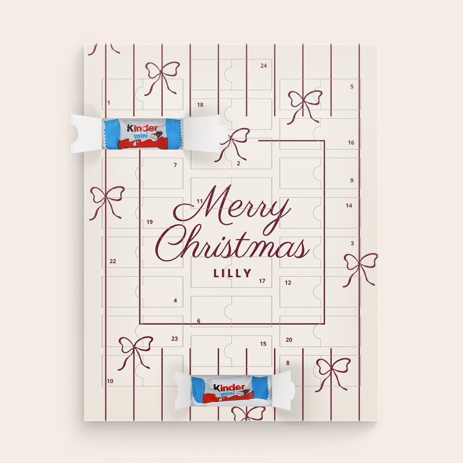 Personlig Kinder choklad adventskalender Räkna ner till jul med denna personliga mini-choklad-adventskalender, tryckt med namnet Lilly och texten Merry Christmas