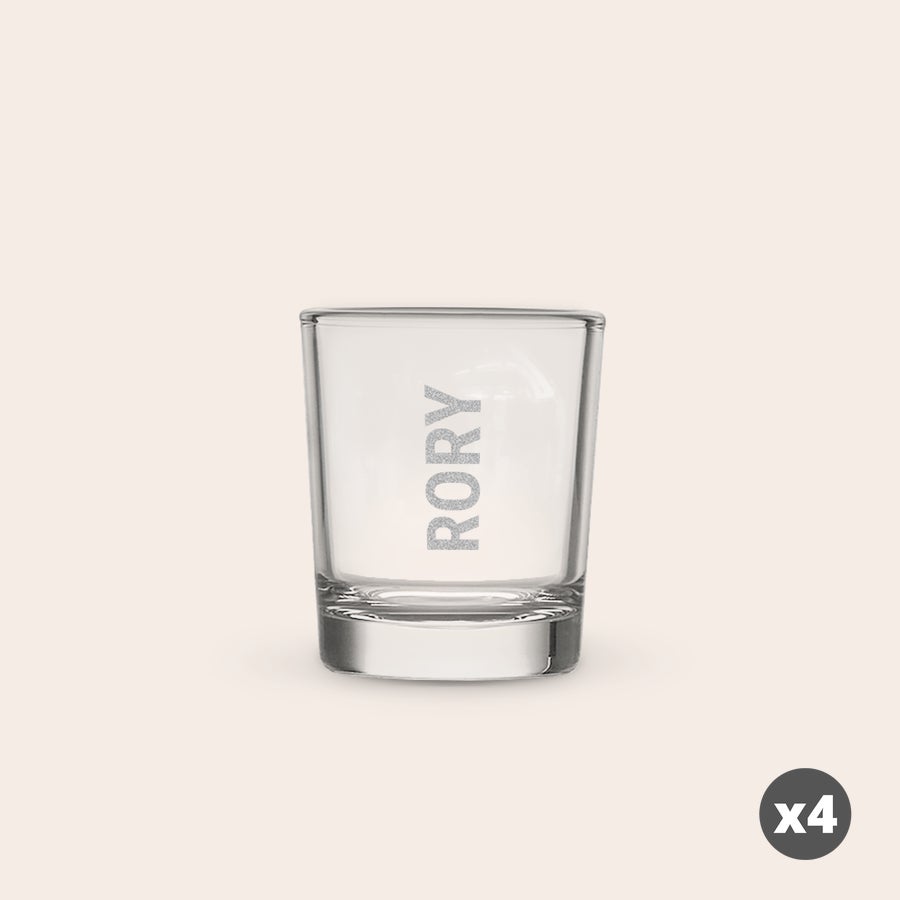 Copos de tiro personalizados Copo de shot personalizado com nome Rory gravado, em um conjunto de 4.