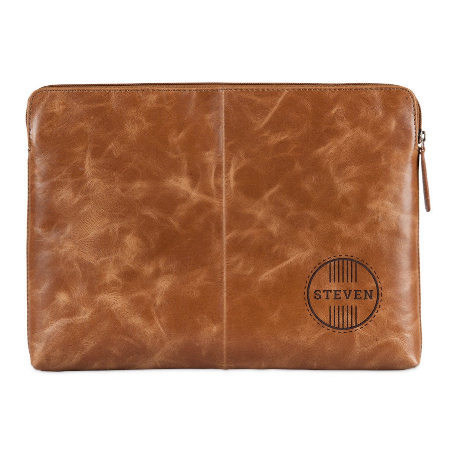 Engraved leather laptop sleeve