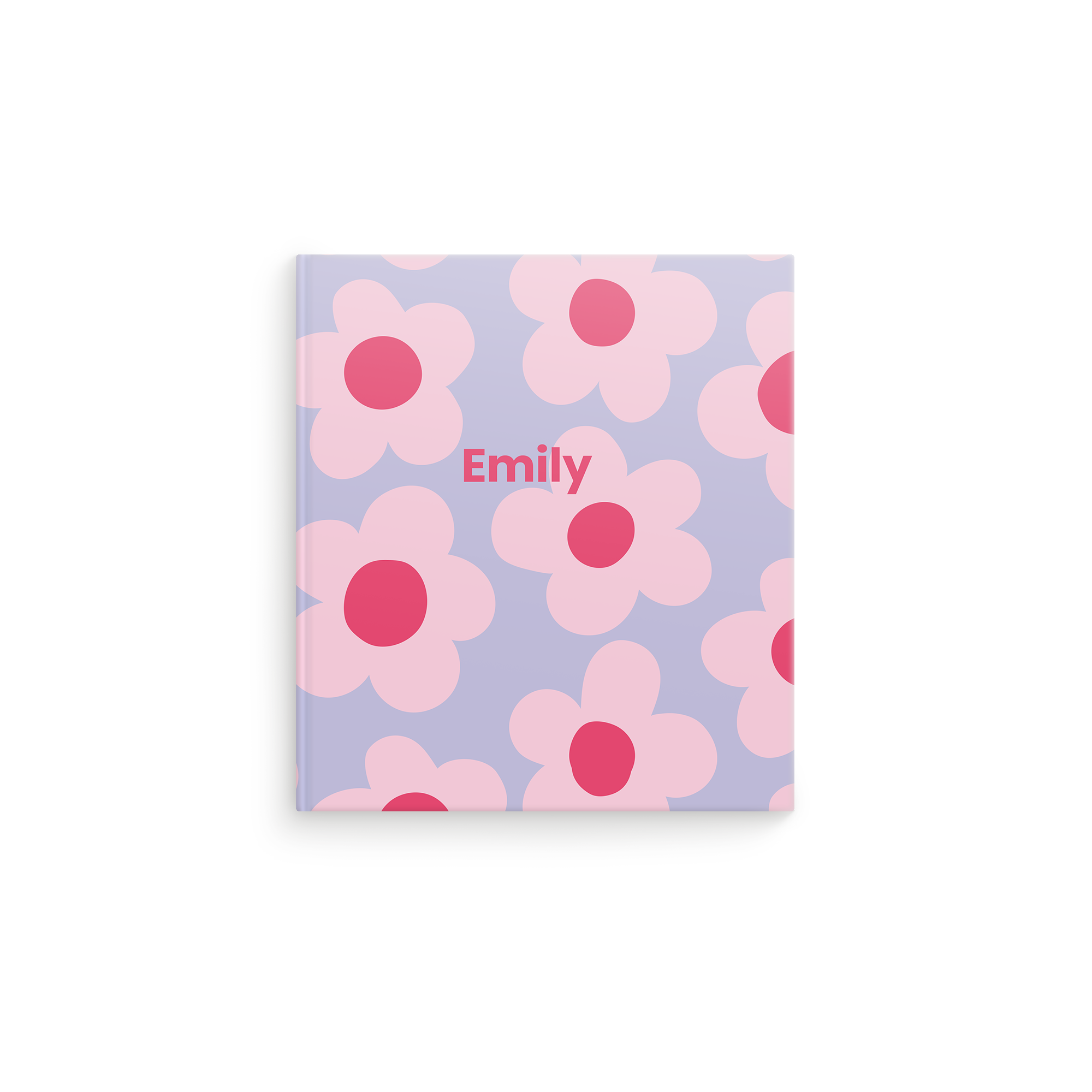 Spersonalizowany notes - w kratkę - 17 x 19 cm - twarda oprawa z imieniem Emily i wzorem w różowe kwiaty.