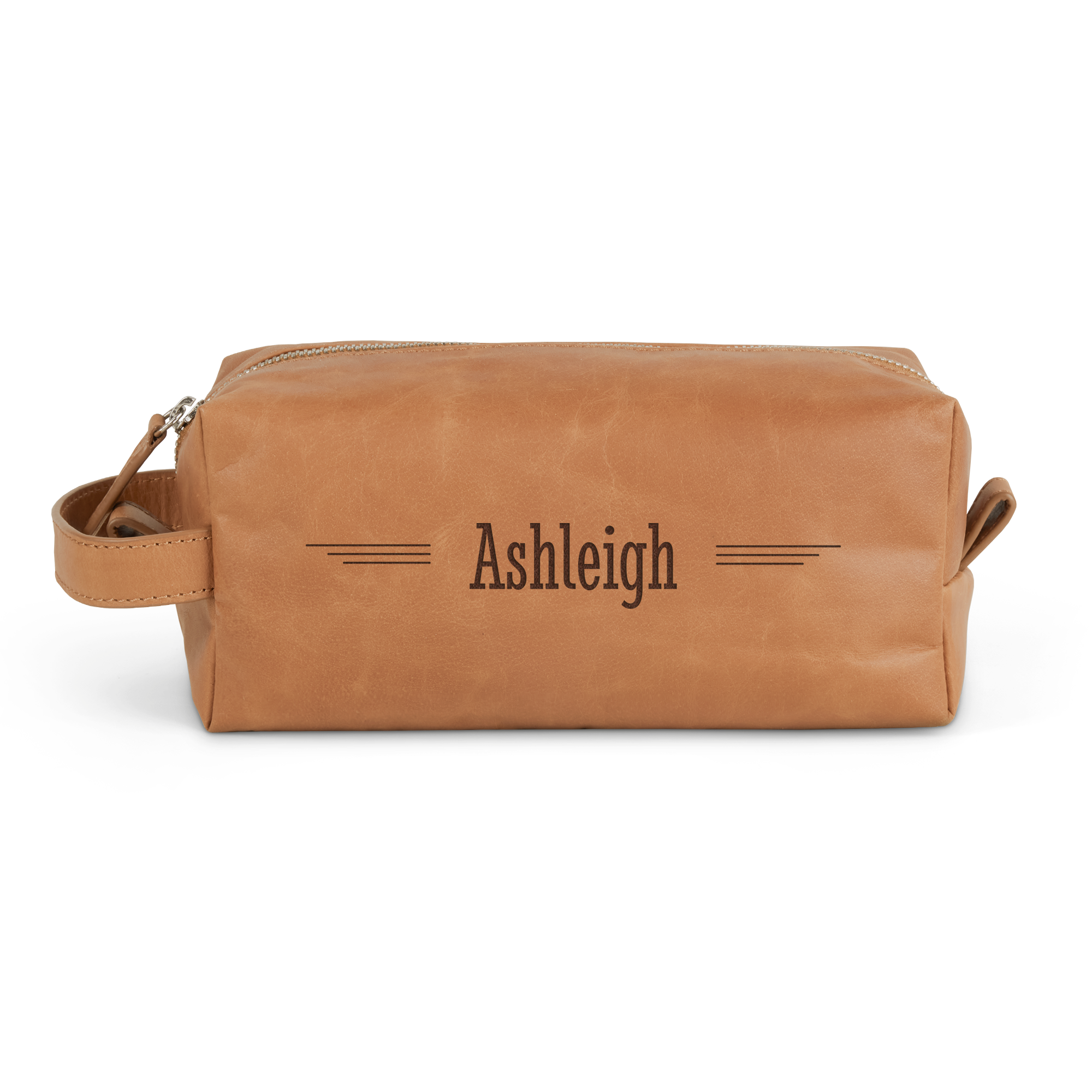 Personalizirana usnjena toaletna torbica z vgraviranim imenom Ashleigh.