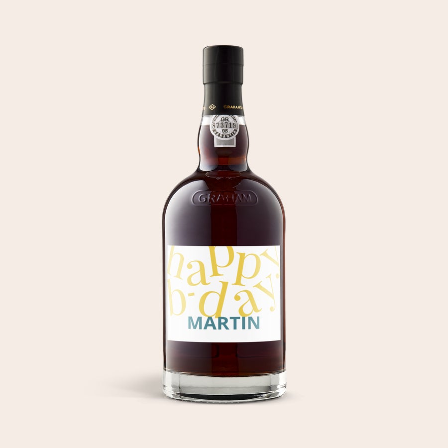 Port Graham's - The Tawny Reserve personaliseren Fles port met een persoonlijk etiket geprint met de tekst Happy B-day Martin.