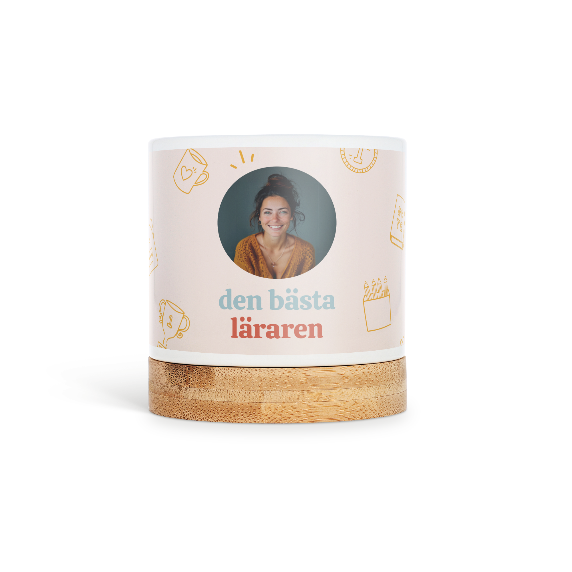 Personlig blomkruka med foto och texten den bästa läraren, med en personlig touch som de kommer att värdesätta, fullfärgstryck