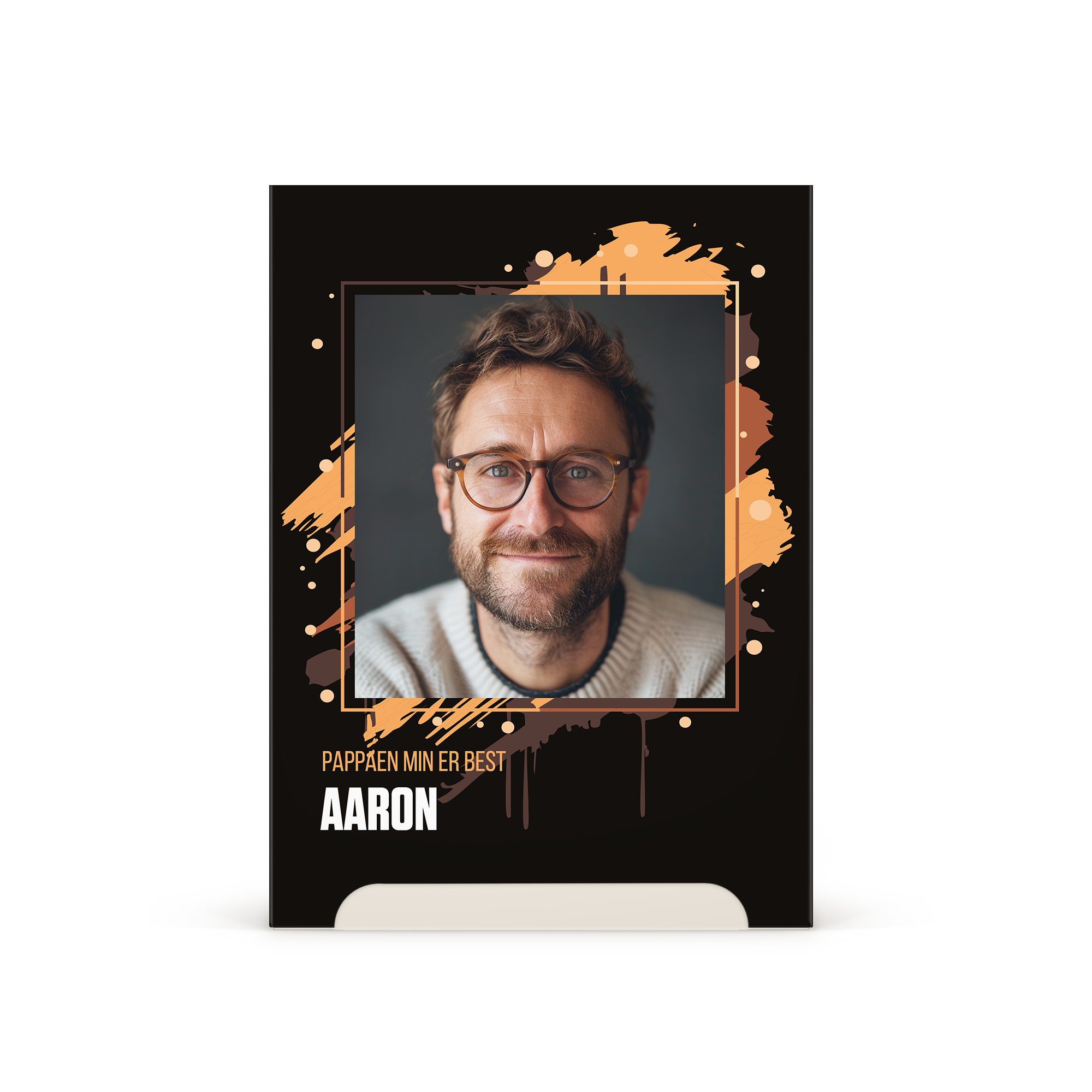 Axe-gavesett med personlig deksel, trykt med et bilde av en mann og teksten Pappaen min er best, Aaron