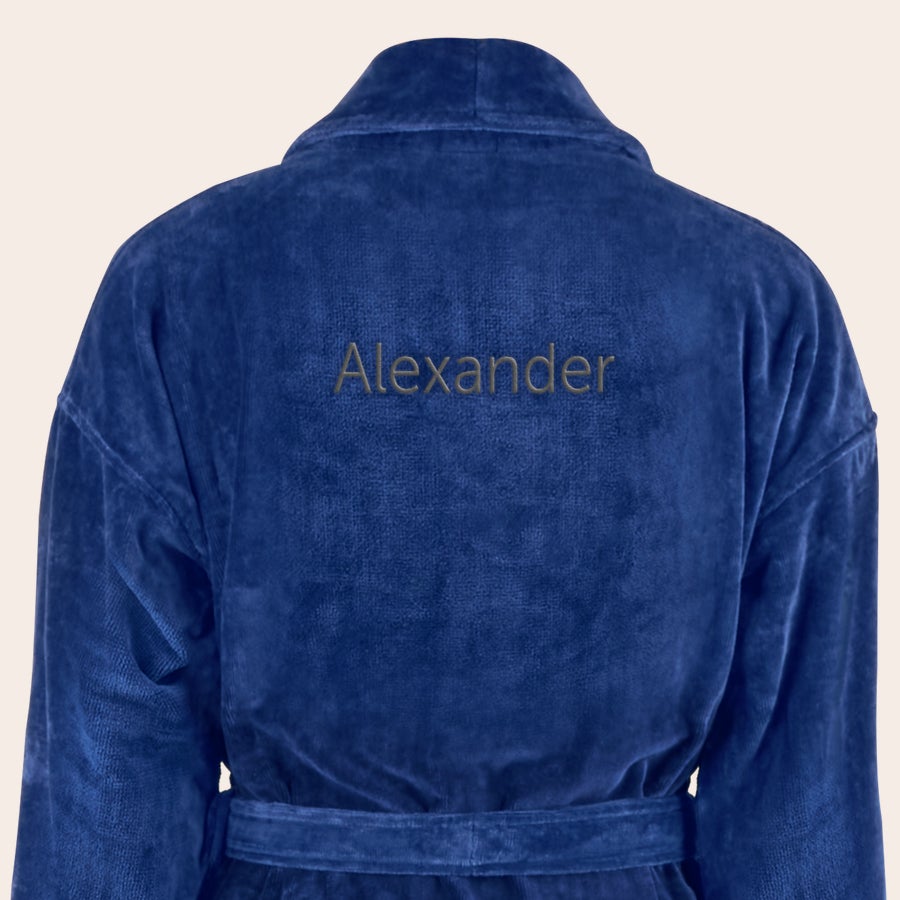 Accappatoio Uomo personalizzato Accappatoio blu morbido ricamato con il nome Alexander in colore oro per una personalizzazione unica