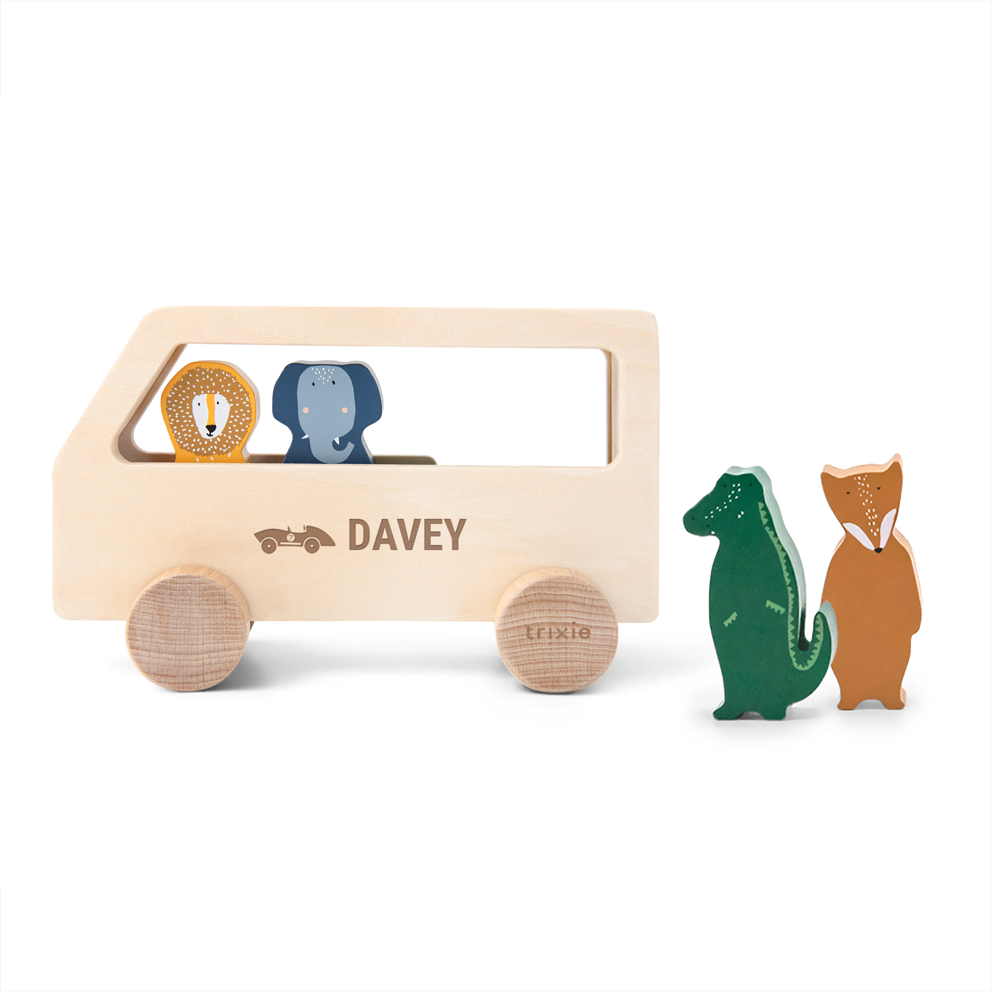 Houten dierenbus met naam graveren - Trixie