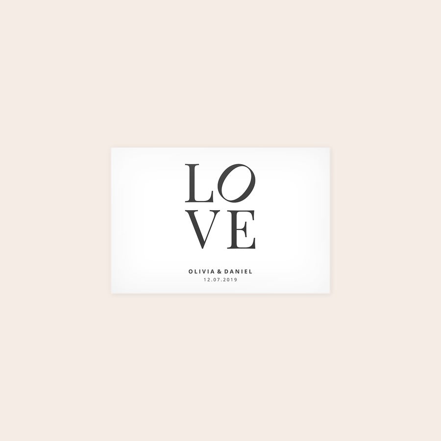 Poster Poster con foto personalizzato "LOVE" per Olivia e Daniel con data 12.07.2019