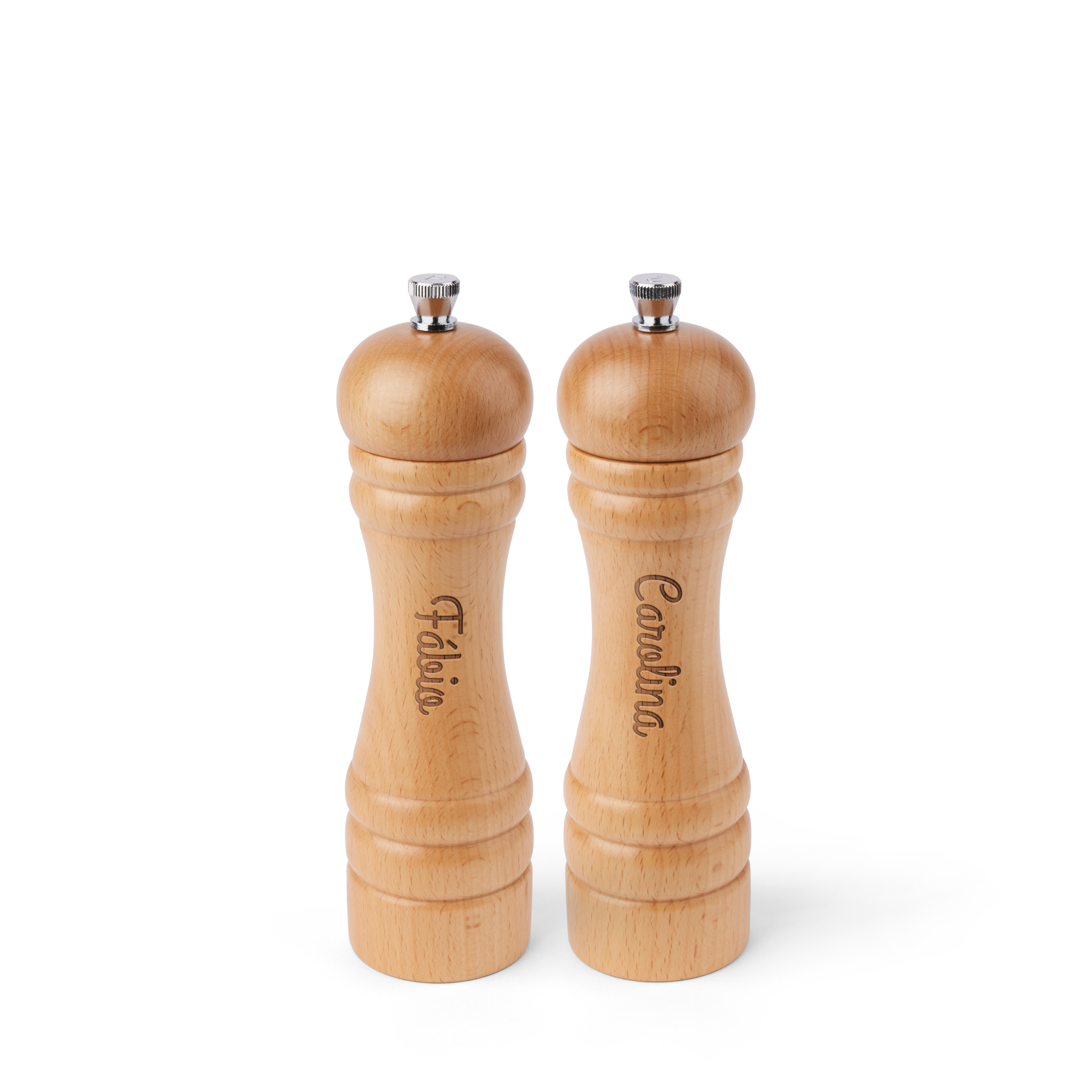 Conjunto de moinhos de sal e pimenta com nome