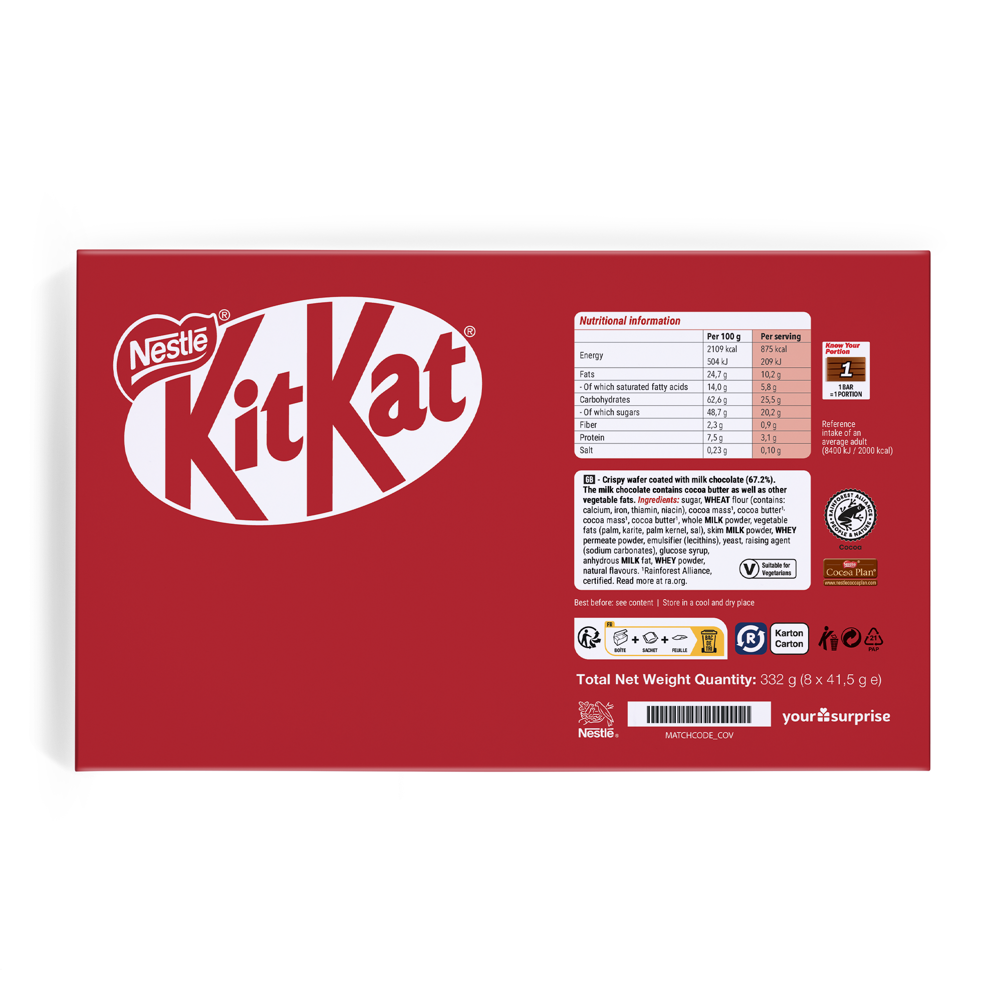 Confezione regalo di barrette KitKat con logo Nestlé e informazioni nutrizionali visibili, personalizzabile con foto e nome