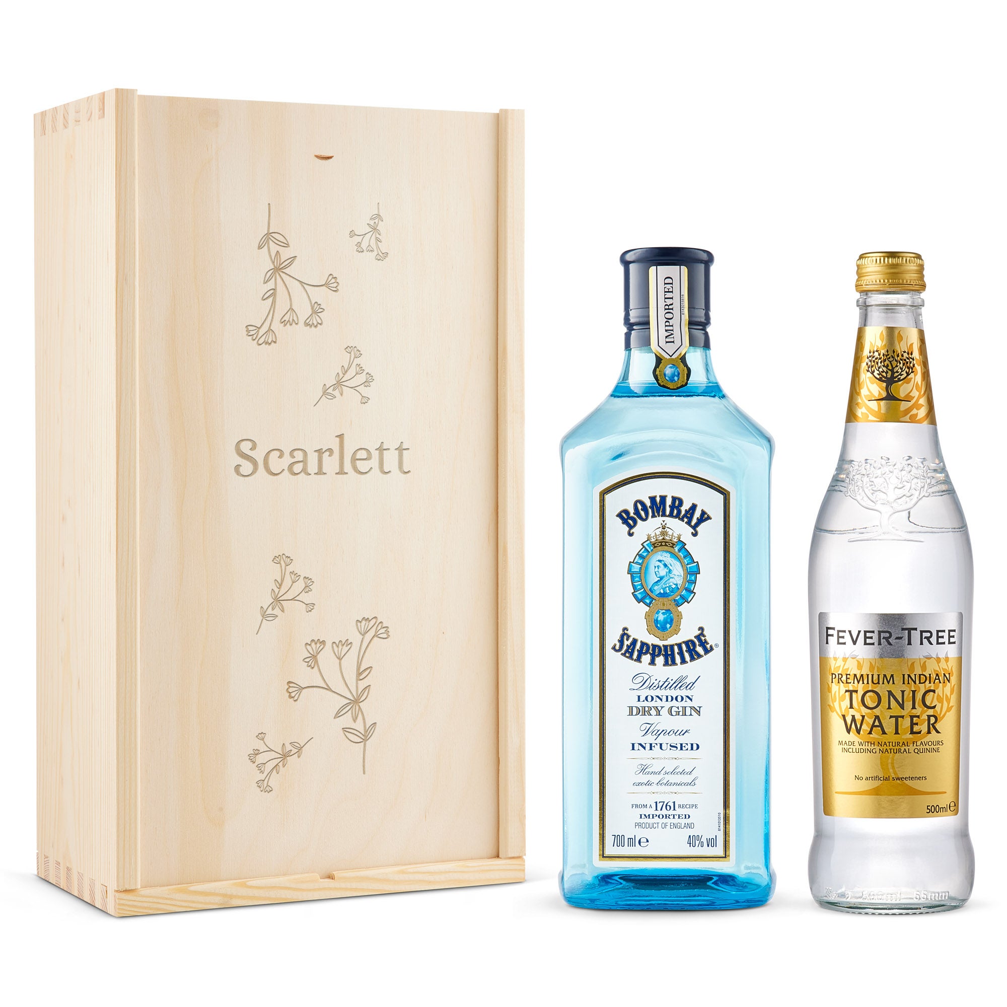 Personalised gin & tonic gift - Bombay Sapphire - Engraved case