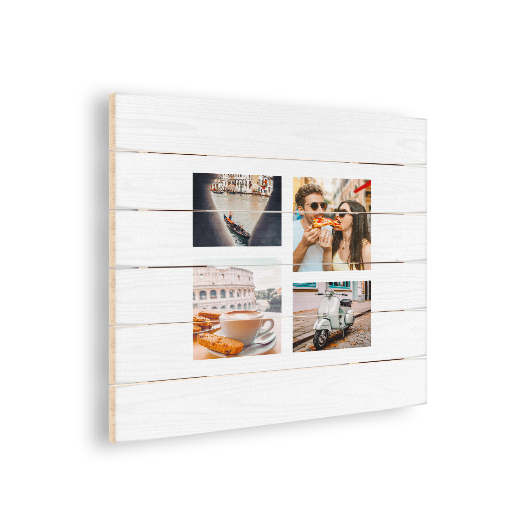 Impression photo personnalisée sur planches en bois avec quatre photos souvenirs
