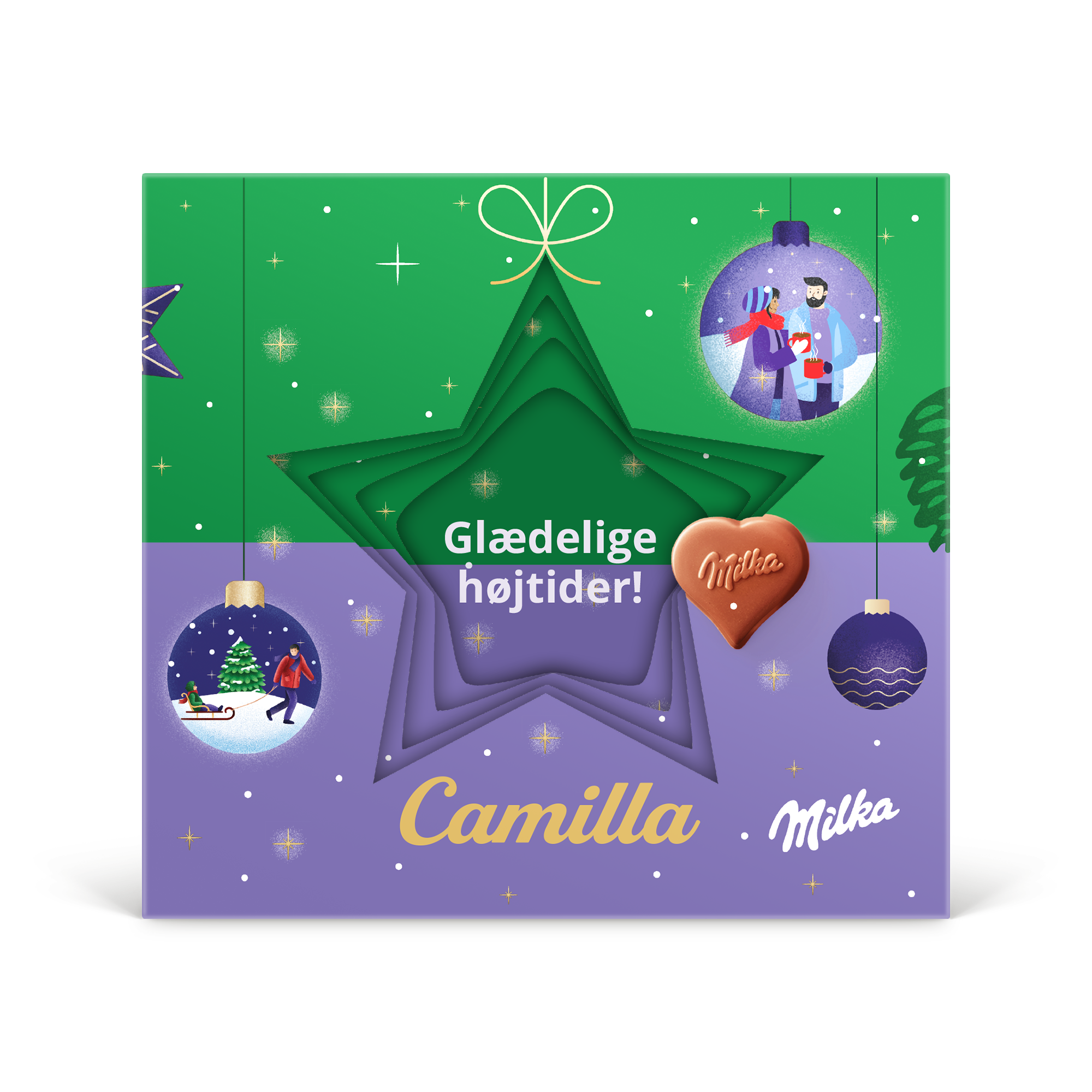 Milka hjerter i personaliseret 3D gaveæske - Jul