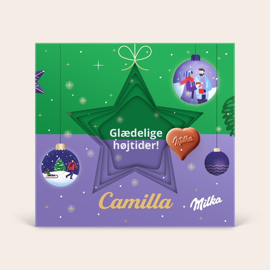 Milka-hjerter i personlig 3D-gaveæske - Jul Milka-hjerter i personlig 3D-gaveæske - Jul