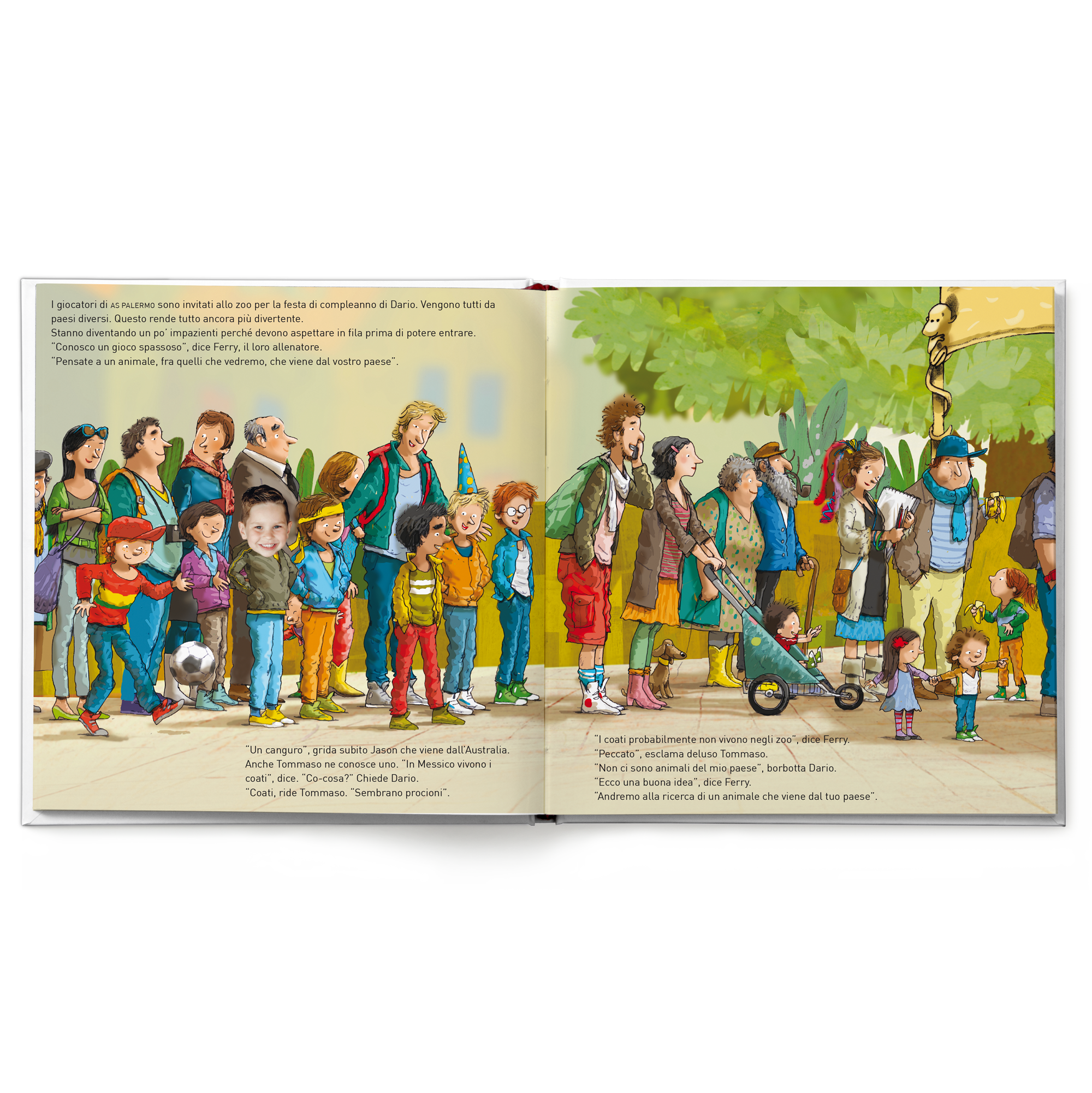 Libro personalizzato dedicato al calcio con bambino protagonista e sua foto stampata.