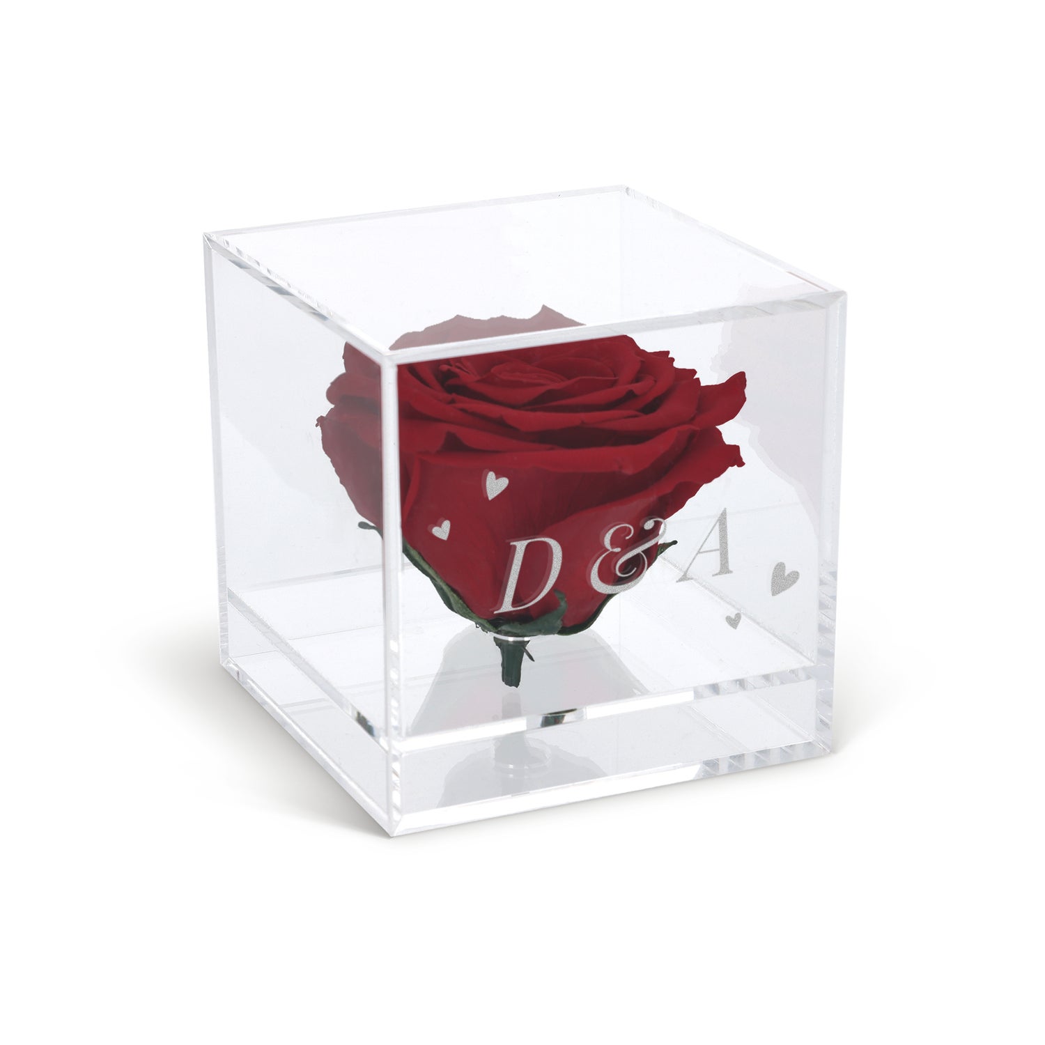Evig rose i graveret plexiglas-etui