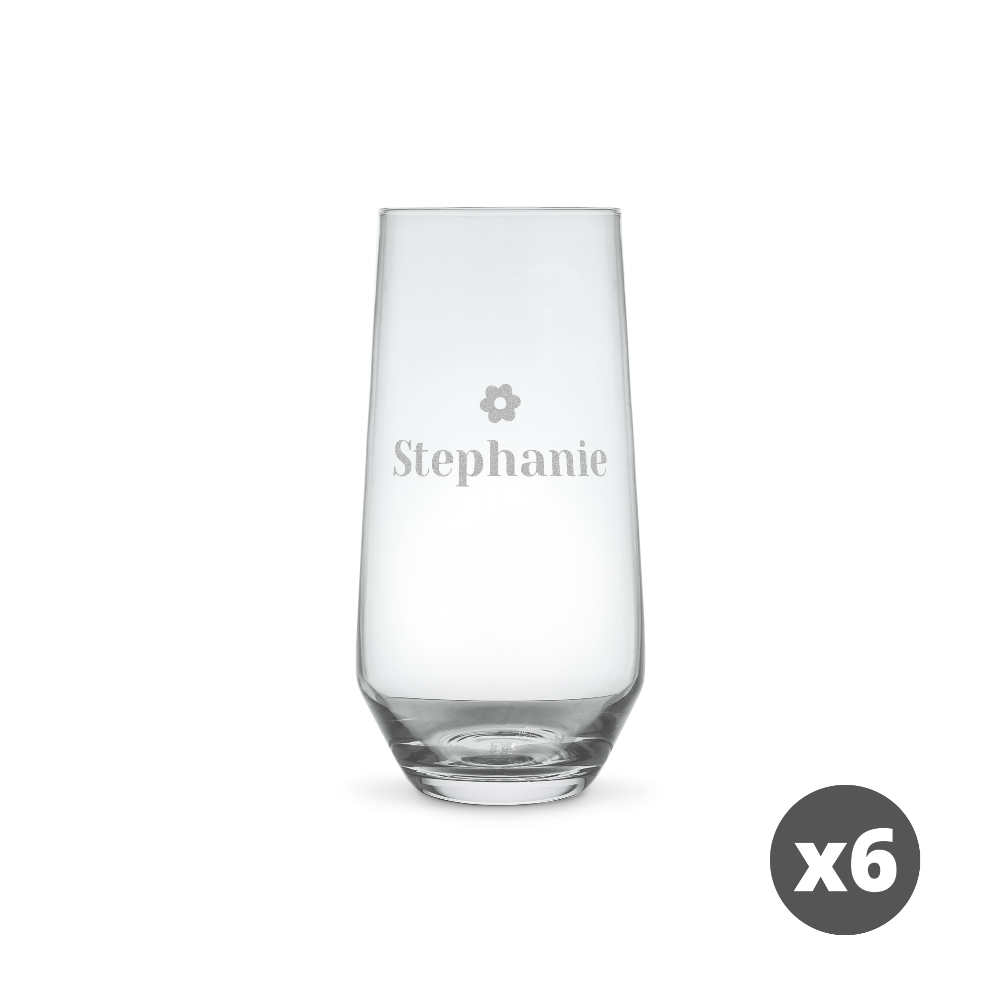 Copo de água em cristal azul personalizado com o nome "Stephanie" gravado a laser para uma nova memória cristalina.