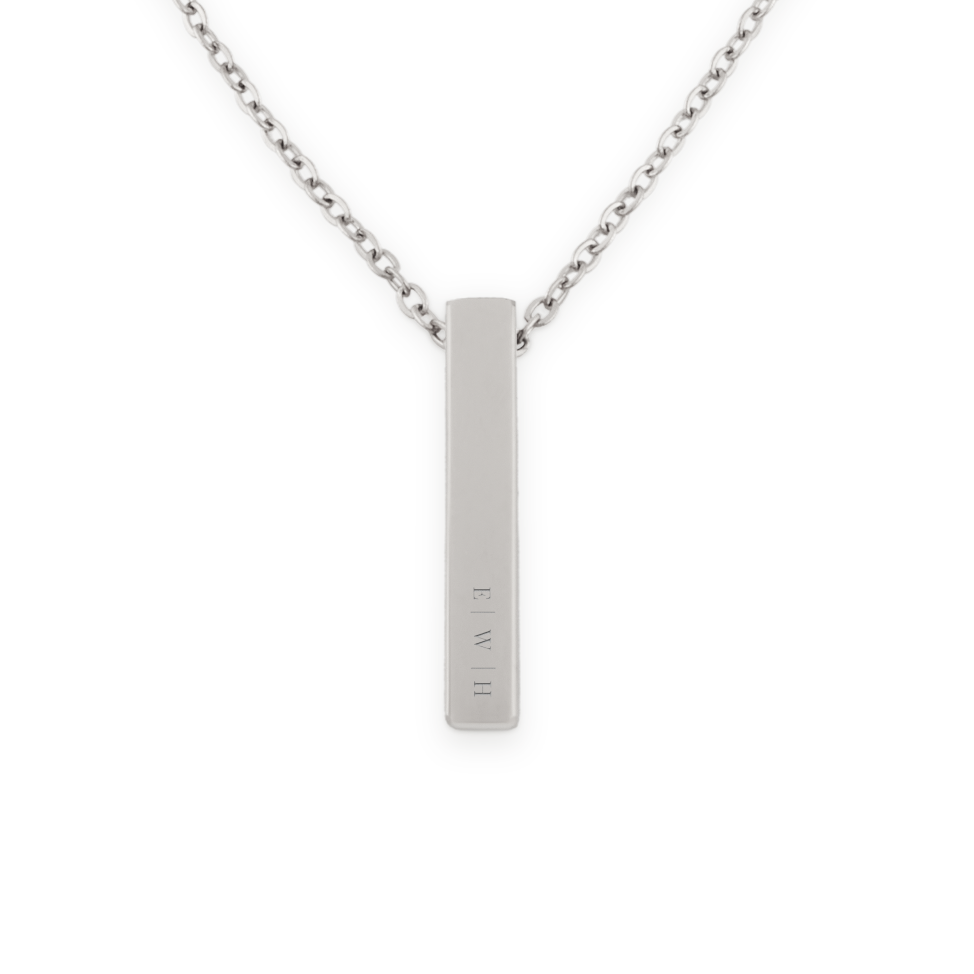 Silver bar necklace with name, custom engraved with initials E W H.