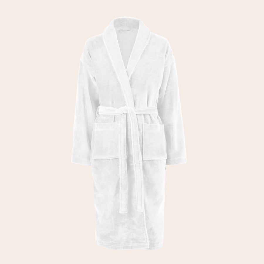 Bathrobe - Women Soft white cotton bathrobe with a tied belt and pockets, ready to be embroidered with your own text or name