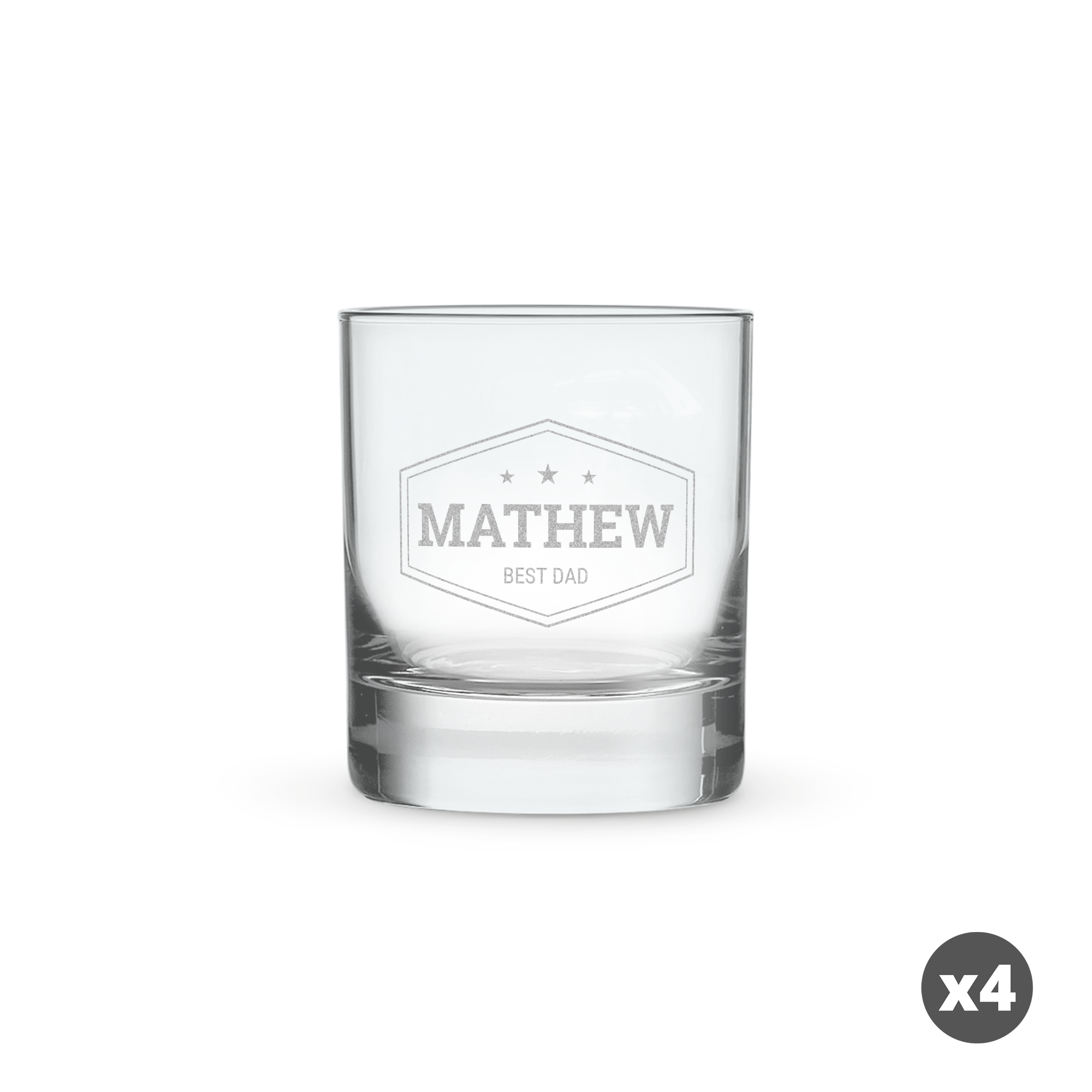 Pahar pentru whisky, transparent, gravat cu textul Mathew Best Dad, oferă-ți acest pahar personalizat.