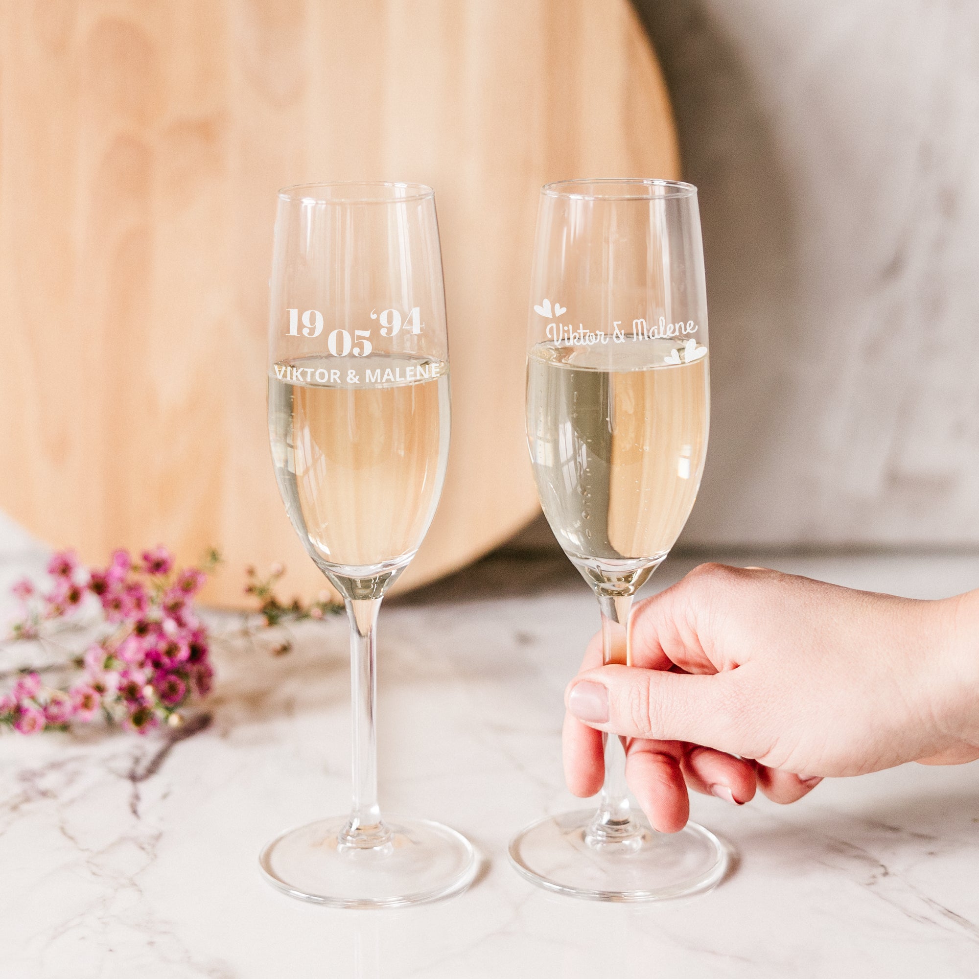 Champagneglas med gravering (sæt af 2)