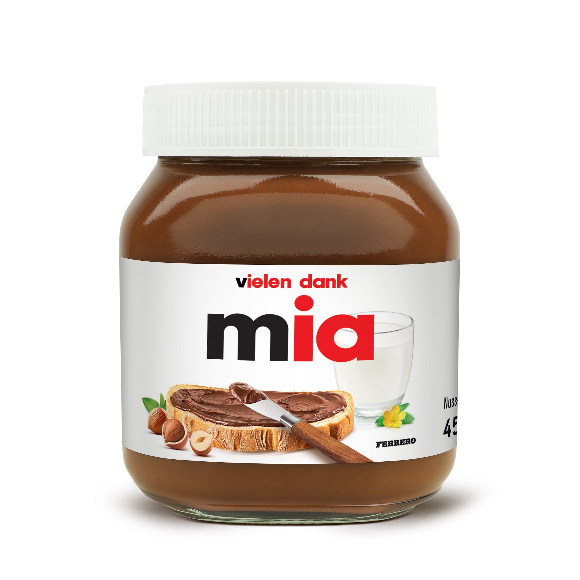 Personalisiertes nutella® Glas mit dem Namen Mia und dem Schriftzug 