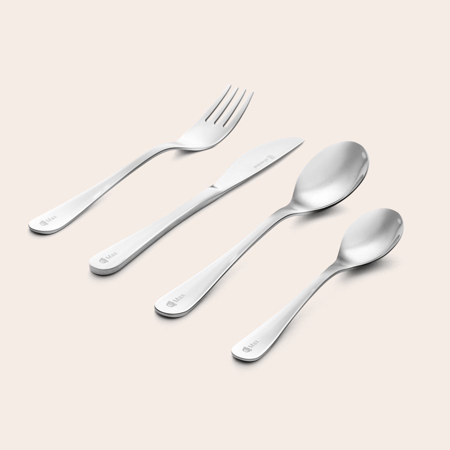 Set de tacâmuri gravate pentru copii Set de tacâmuri personalizate pentru copii, cu nume gravat, din oțel inoxidabil, format din lingură, furculiță, cuțit, linguriță