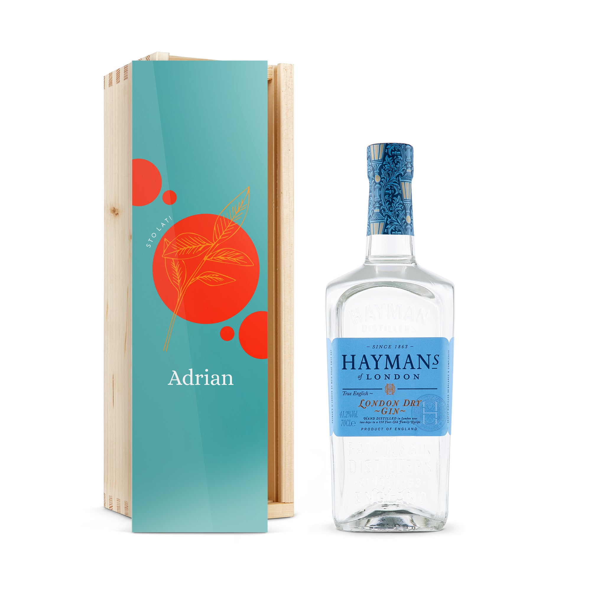 Gin Haymans London Dry w skrzynce z nadrukiem