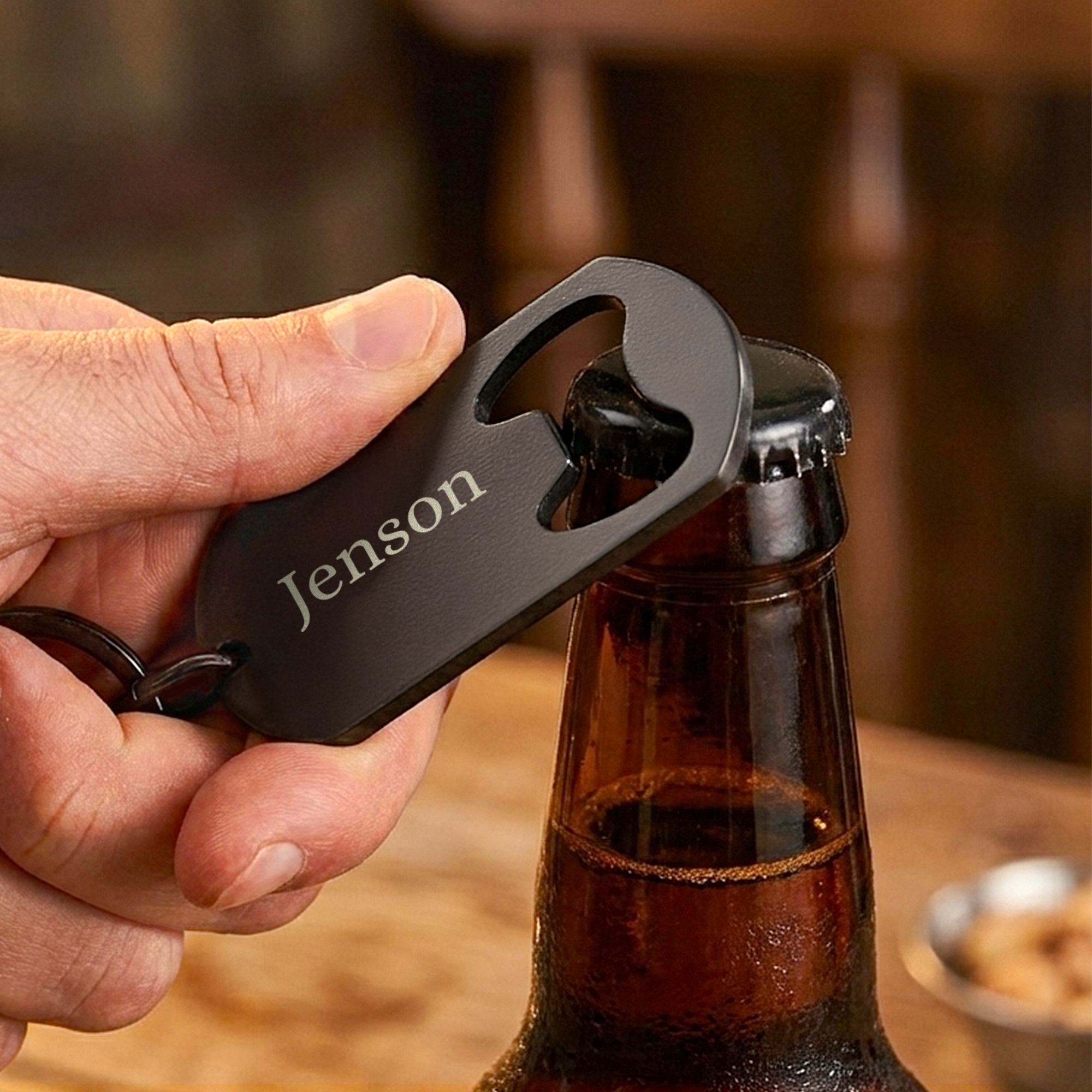 Personalised bottle opener key chain