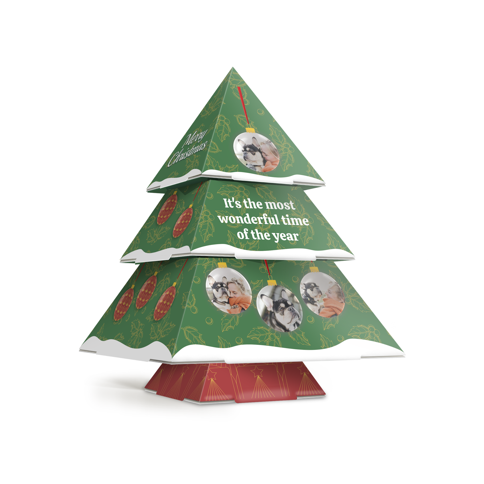 DIY papirjuletre med personlig foto og tekst, trykt med ønsket design for å lys opp høytiden.