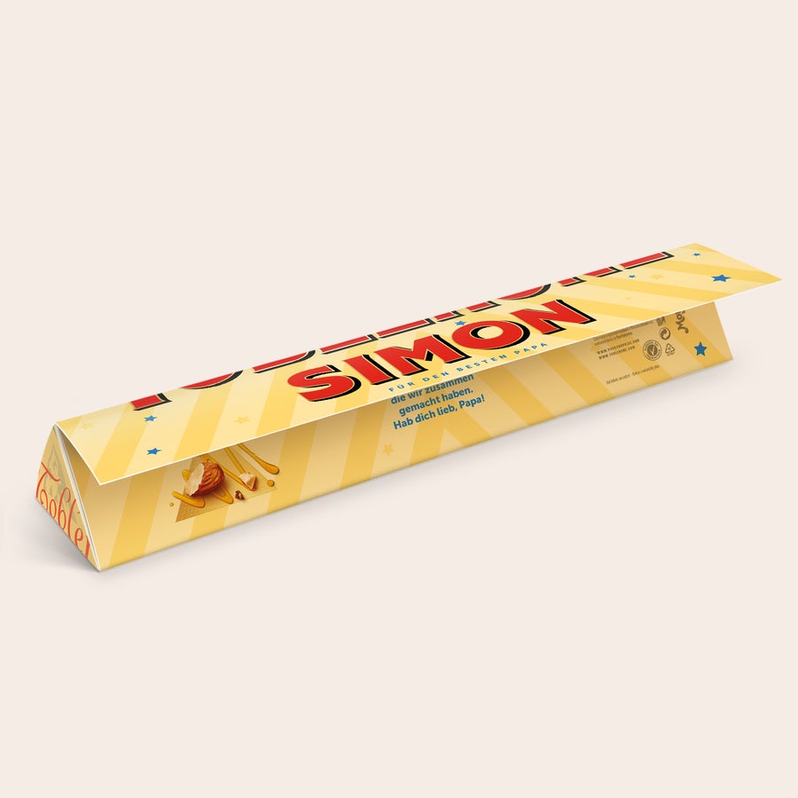 Toblerone Best Dad Personalisieren Personalisierte Toblerone 340g mit aufgedrucktem Namen Simon und Vatertag-Botschaft. Toblerone personalisieren - Vatertag - 340g.