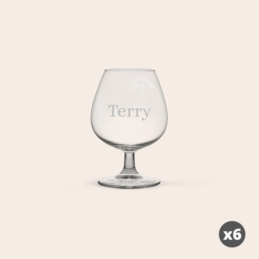 Brandy Glasses Clear personalised brandy glass with the name Terry engraved on the front