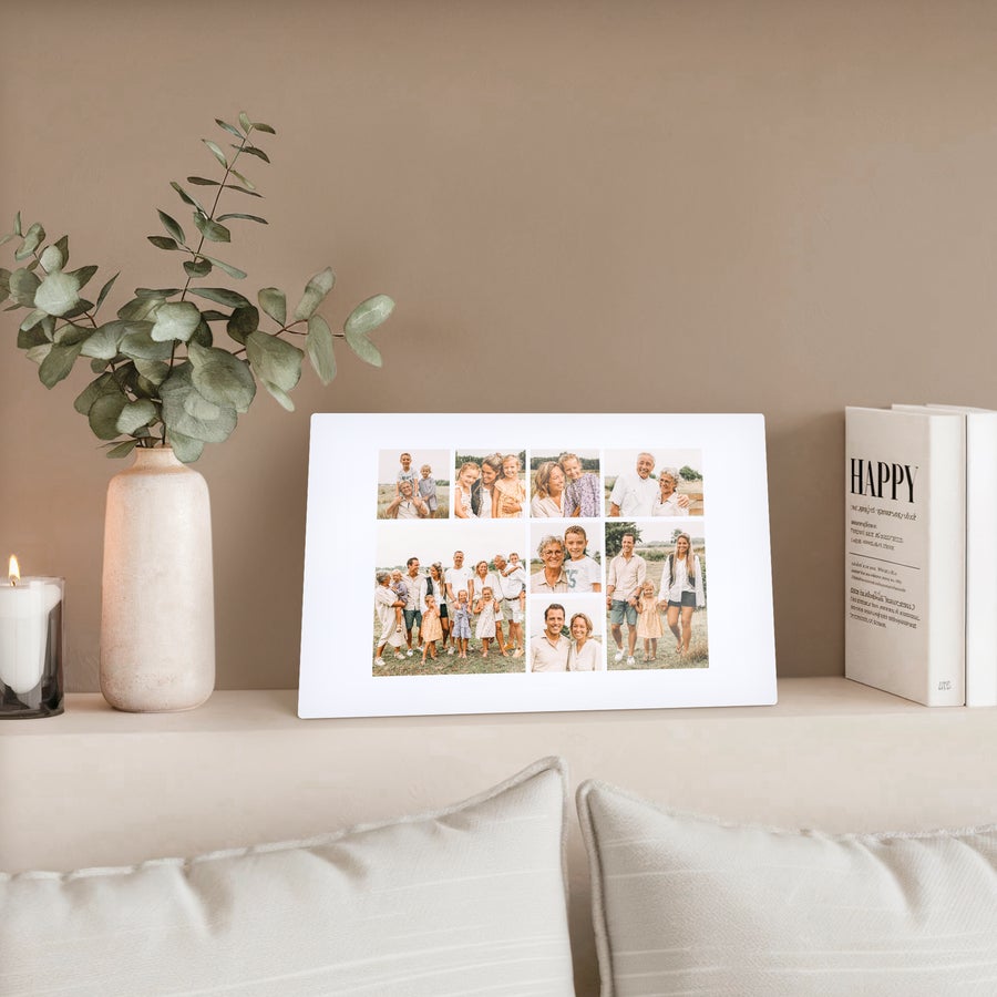 Cadre photo aluminium Cadre photo personnalisé ChromaLuxe en aluminium imprimé avec une grille de photos de famille sur mesure