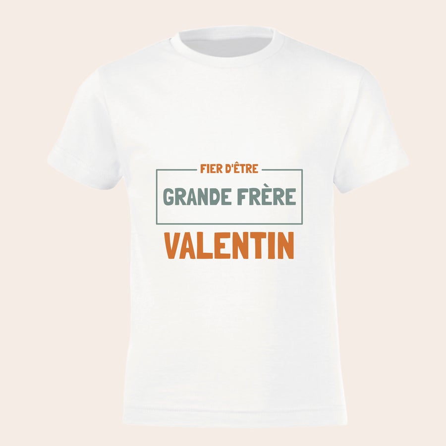 T - shirt annonce grossesse personnalisé - Grand frère / Grande soeur T-shirt blanc personnalisé imprimé Fière d'être Grand Frère Valentin pour annoncer une deuxième grossesse