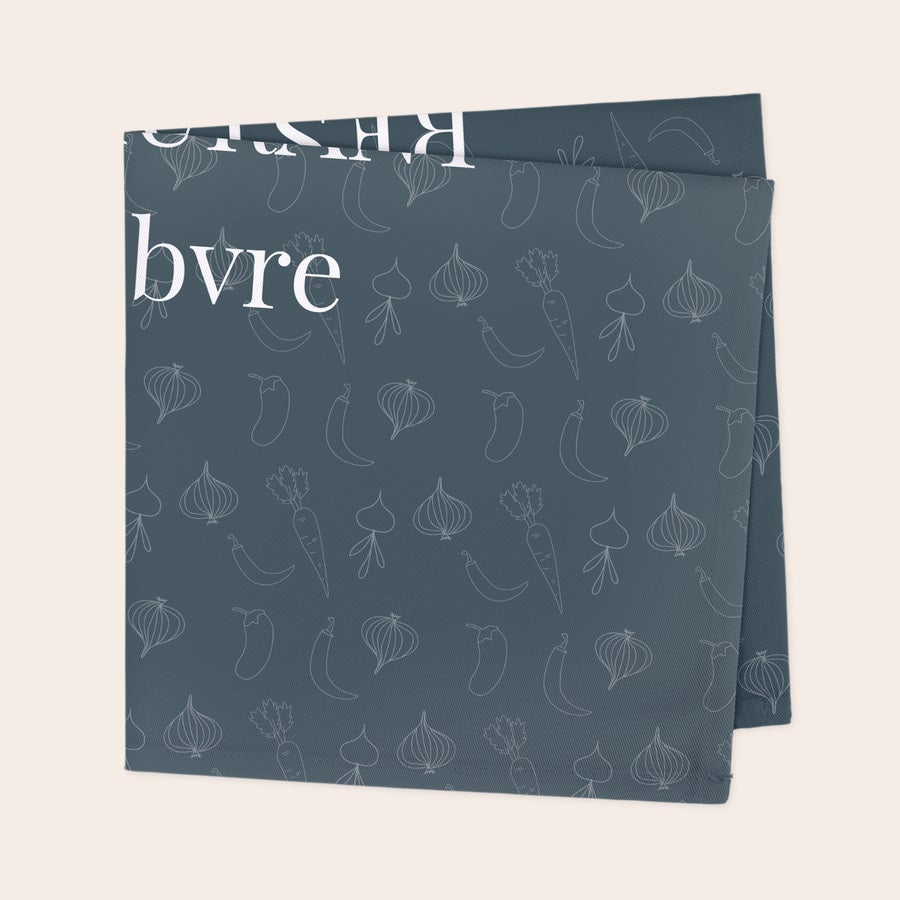Serviettes de table personnalisées Serviette de table personnalisée gris foncé en coton imprimée avec des motifs de légumes et les lettres bvre